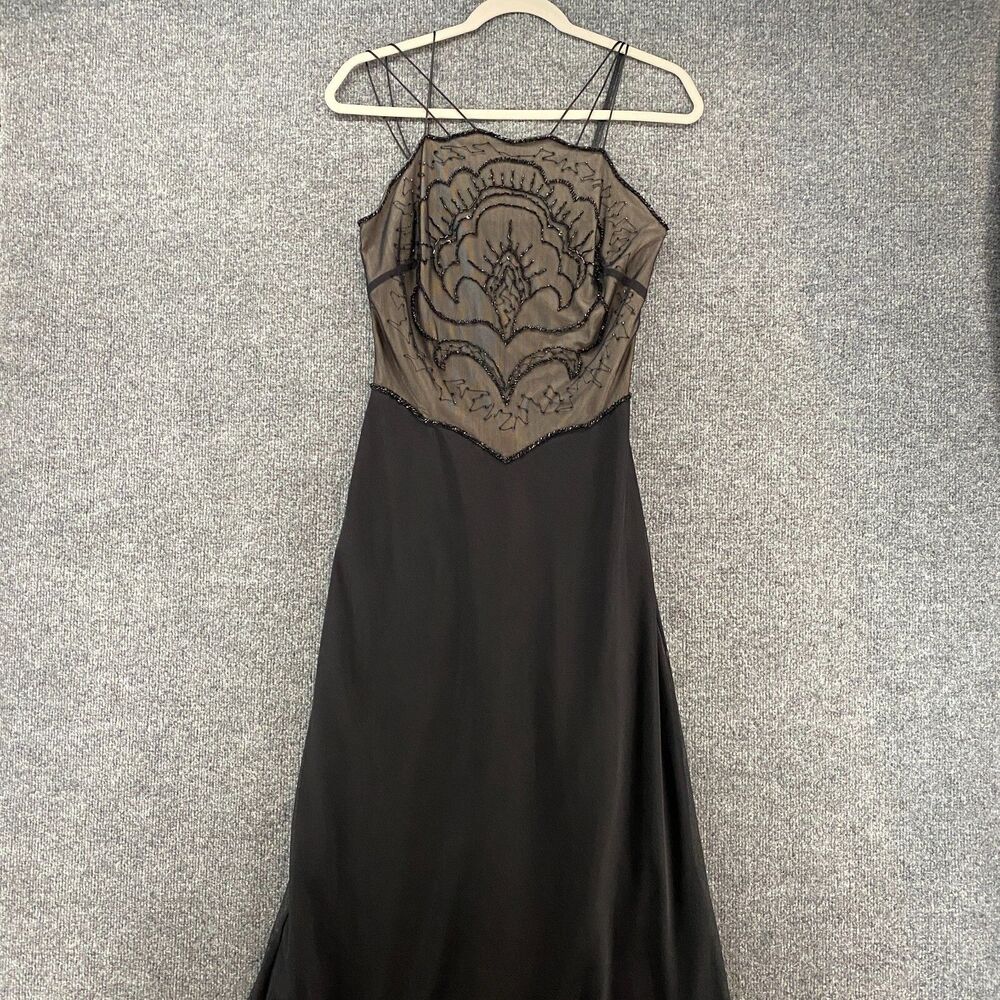 Karen Miller Dress Womens 6 Black Velvet Beaded Maxi Formal‎ Whimsigoth Evening